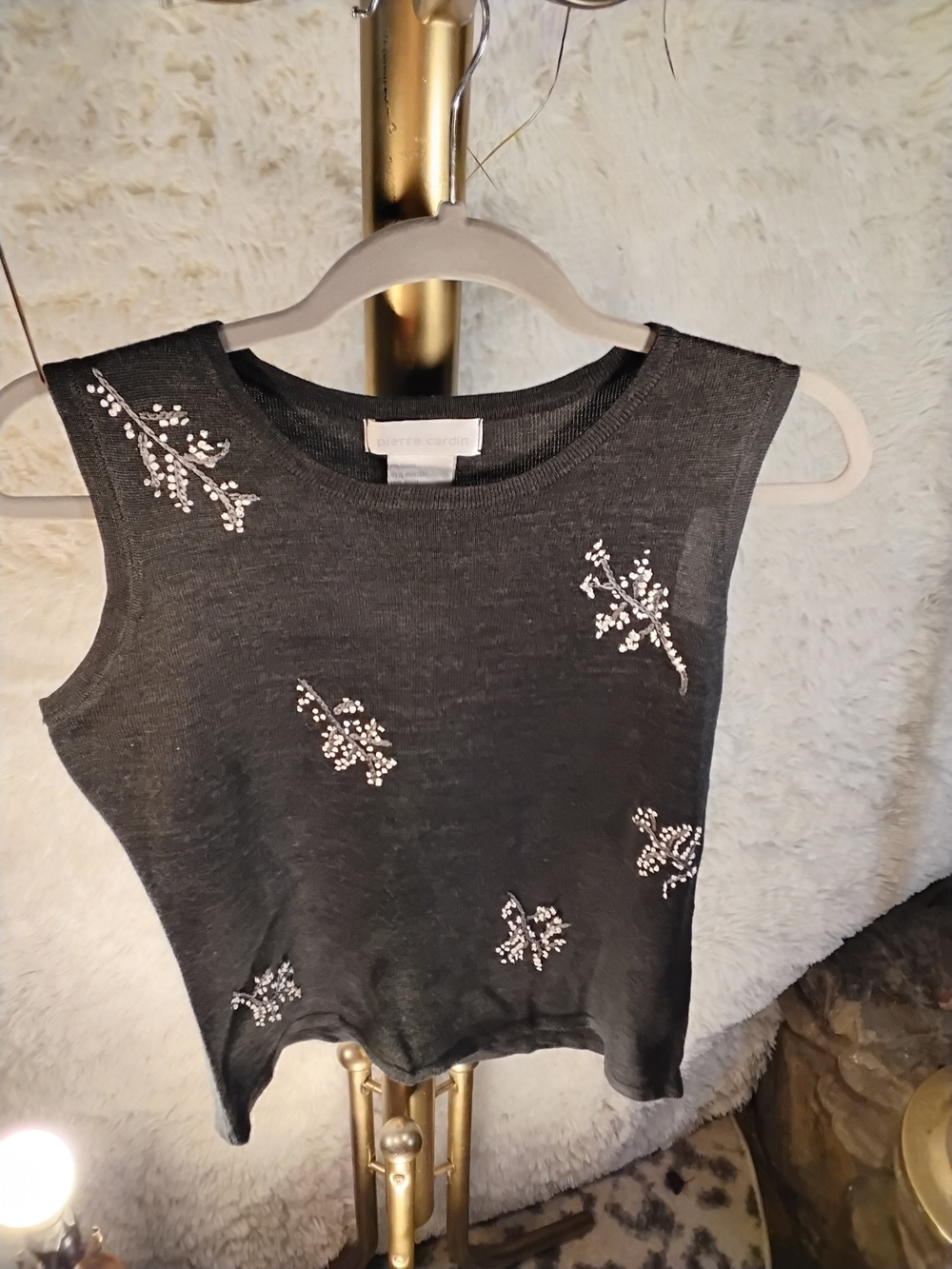 Pierre Cardin - Embellished Black Sleeveless Knit Top - Size Small